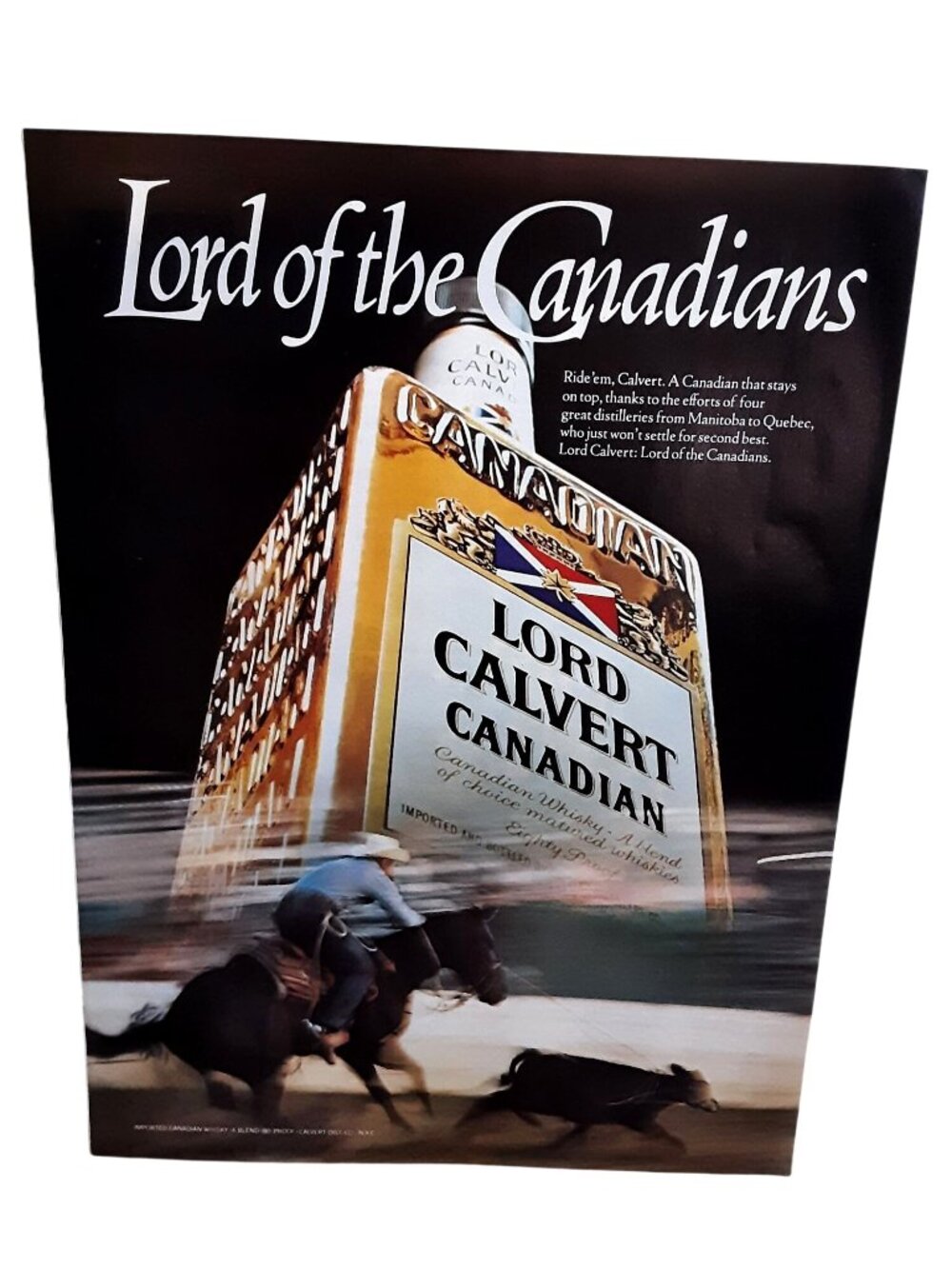 1982 Vintage Whiskey Bar Decor Lord Calvert Retro Western Print Ad